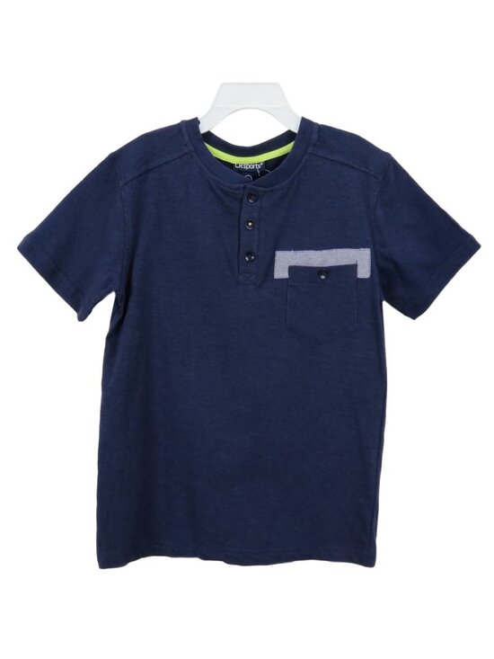 CR Sports Other - CR Sports Boys Navy Blue Henley T-Shirt Size 7 With Pocket & Buttons Pullover